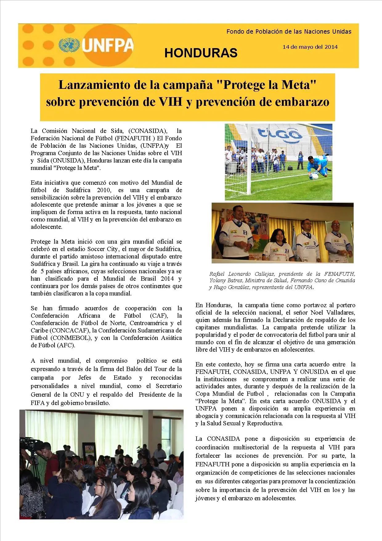 Lazamiento de la campaña "Protege la Meta" sobre prevención de VIH y prevención de Embarazo