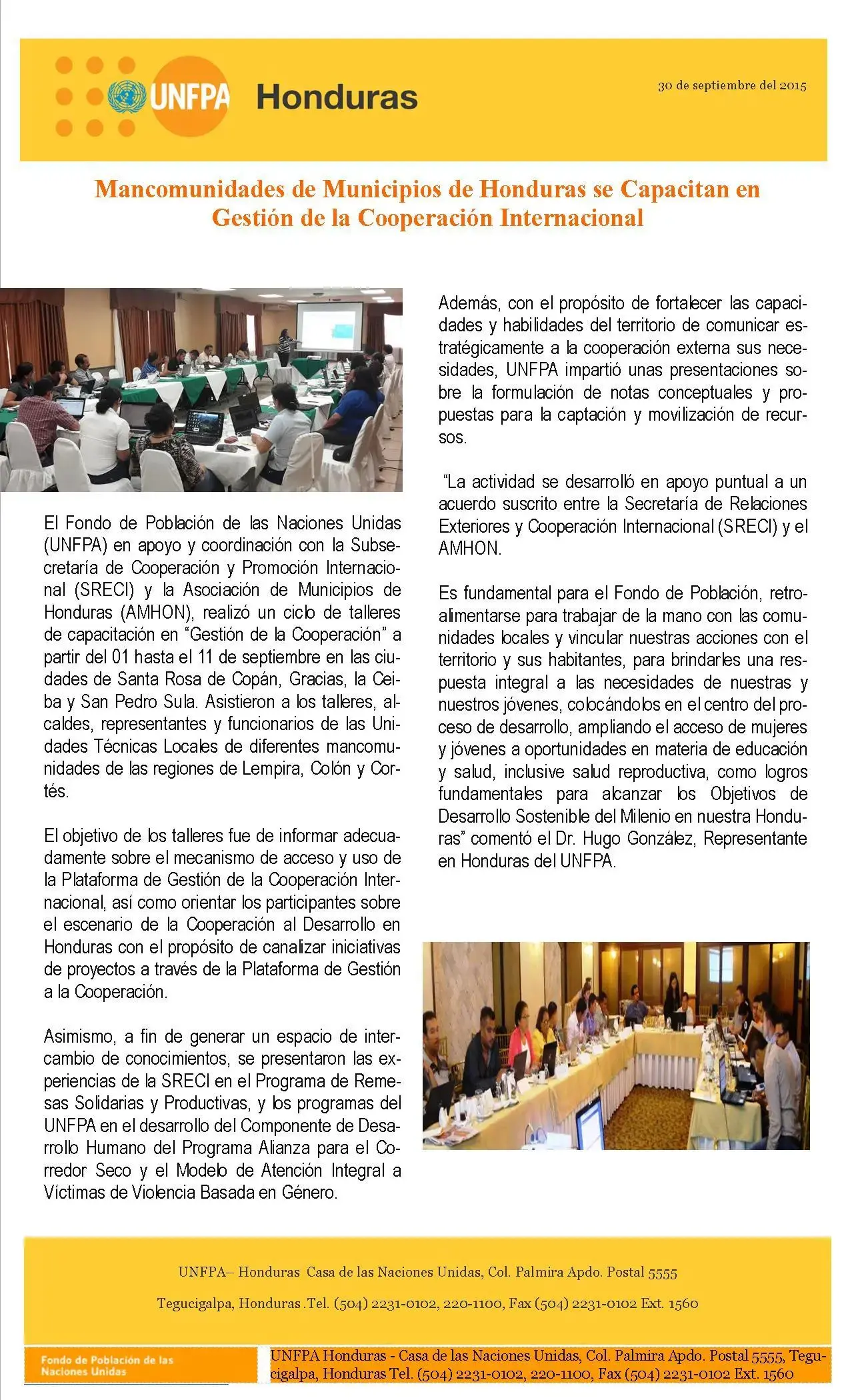 Mancomunidades de Municipios de Honduras se capacitan en Gestión de la Cooperación Internacional.